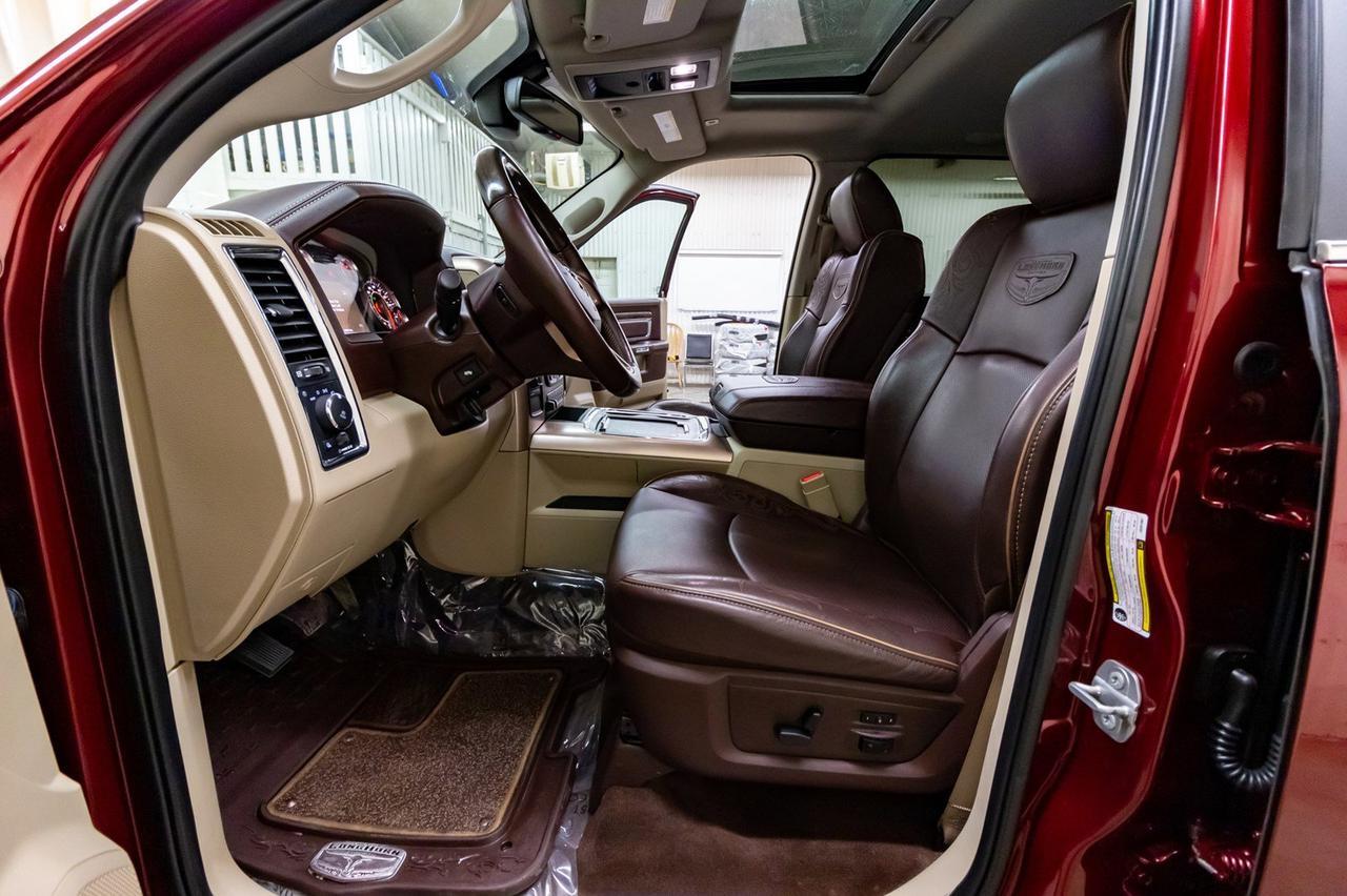 2018 Ram 3500 4x4 Crew Cab Longhorn Diesel AISIN Longbox Leather Roof Nav Red Deer AB