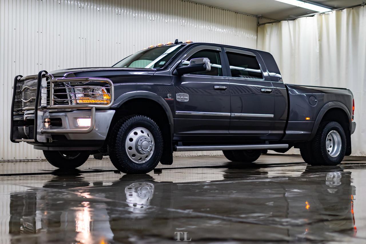 2018 Ram 3500 4x4 Mega Cab Longhorn Dually Diesel AISIN Leather Roof Nav Red Deer AB