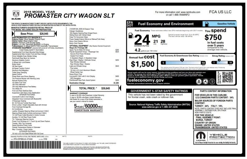 2018 Ram ProMaster City Cargo Van Tradesman SLT Webster MA