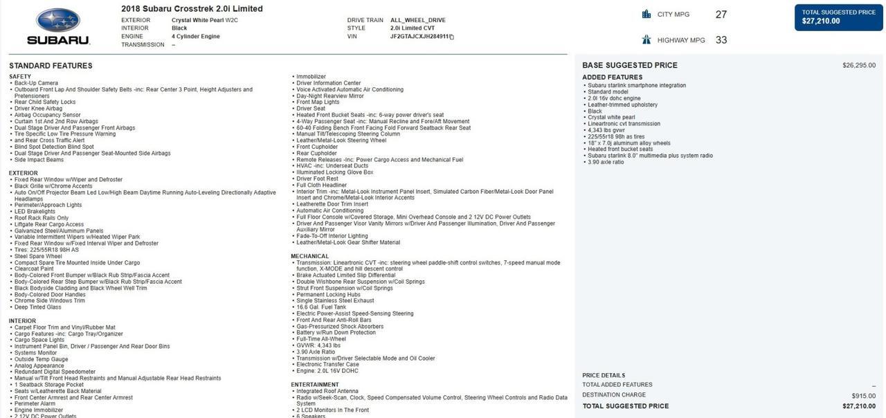 2018 Subaru Crosstrek AWD Limited West Chester PA