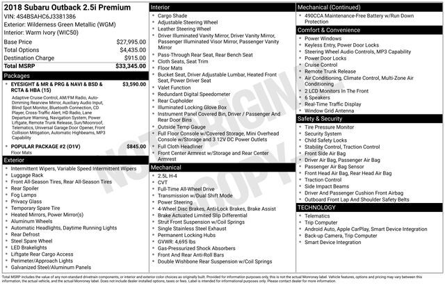 2018 Subaru Outback 2.5i Premium Raleigh NC