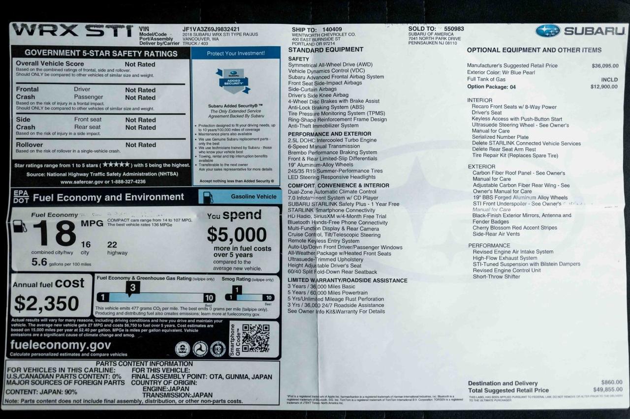 2018 Subaru WRX STI Type RA Marietta GA