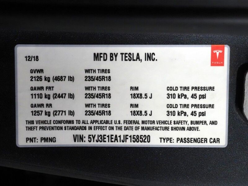 2018 Tesla Model 3 Mid Range RWD *NAVIGATION, BLIND SPOT & LANE KEEP ASSIST, COLLISION ALERT w/BRAKING, BACKUP-CAMERA, PANORAMA GLASS ROOF, HEATED SEATS, ALLOY WHEELS, BLUETOOTH PHONE & AUDIO Round Rock TX