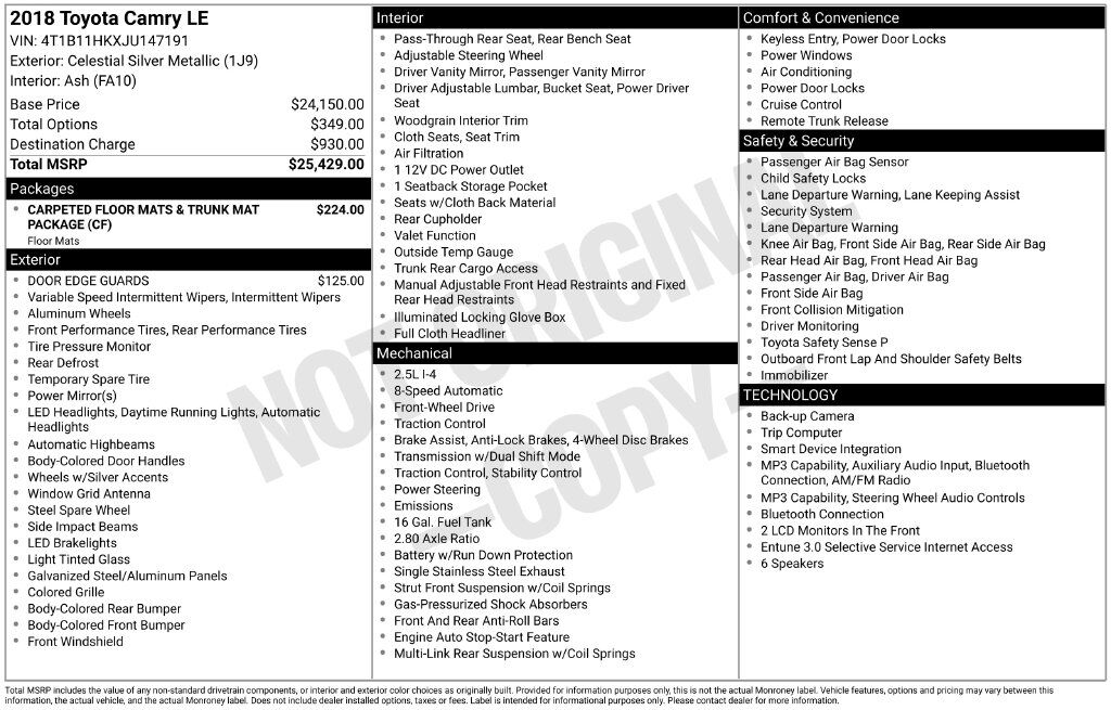 2018 Toyota Camry LE OR