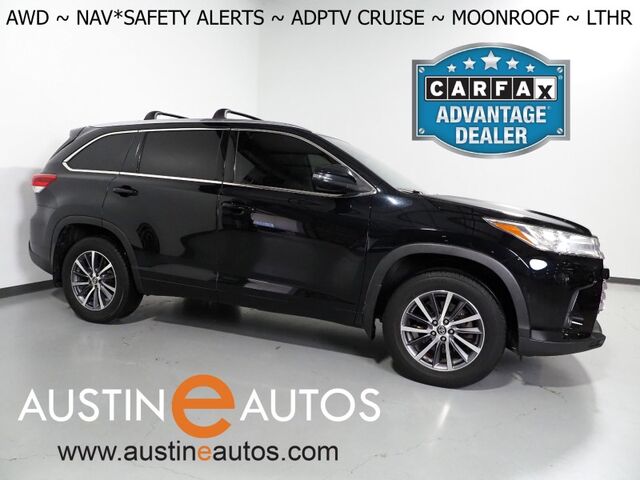2018 Toyota Highlander XLE AWD 8 PSNGR *NAVIGATION, ADAPTIVE CRUISE, SAFETY ALERTS, BACKUP-CAMERA, COLOR TOUCHSCREEN, MOONROOF, LEATHER, HEATED SEATS, 3RD ROW SEATING, POWER LIFTGATE, KEYLESS ENTRY, BLUETOOTH PHONE & AUDIO Round Rock TX