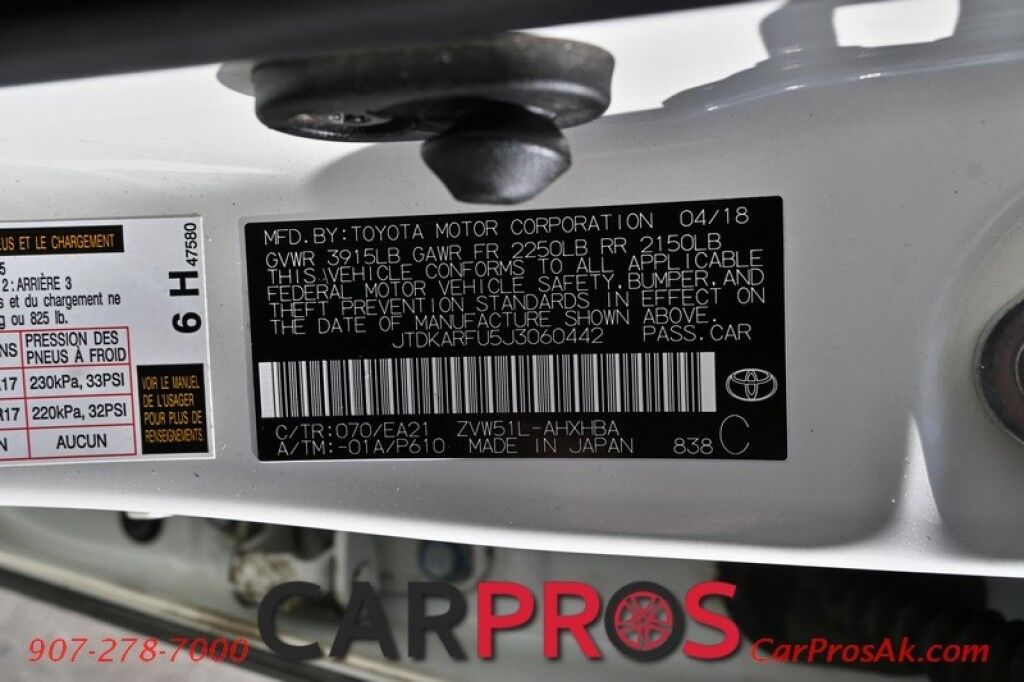 2018 Toyota Prius Four Touring - 1.8L Hybrid - Power Front Leather Seats - Keyless Entry - Push To Start - 11.6 Screen w/ Navigation - Wireless Charging - Backup Camera - Blind Spot Monitor w/ Rear Cross-Traffic Alert - 1 Owner Anchorage AK