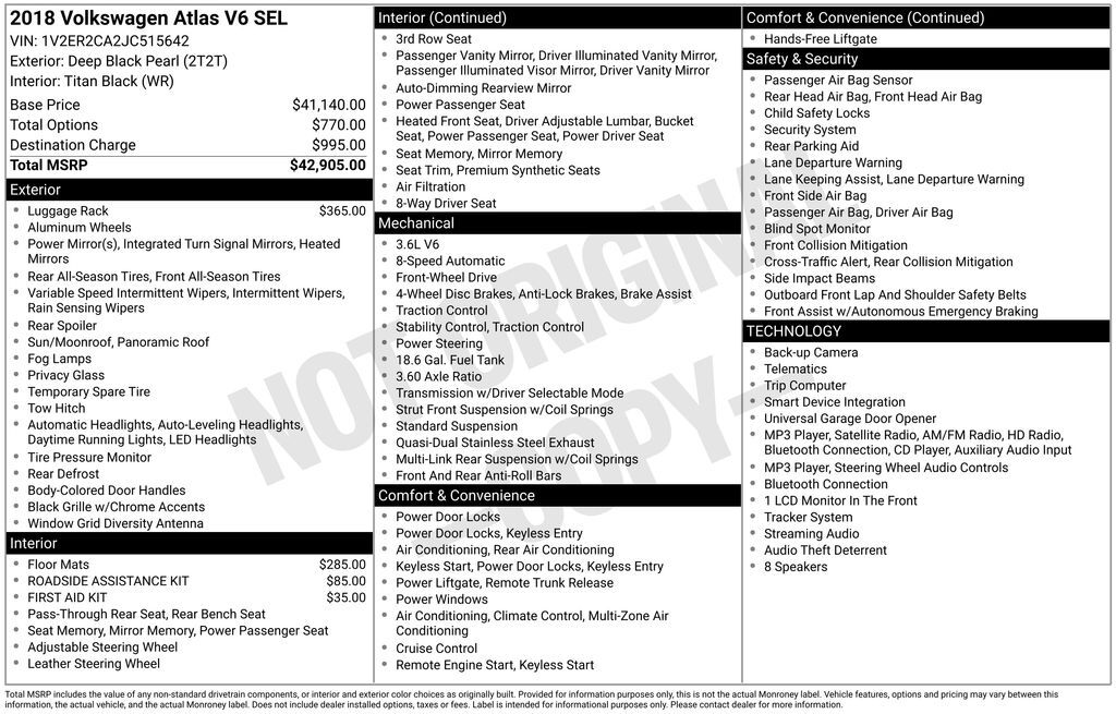 2018 Volkswagen Atlas SEL OR