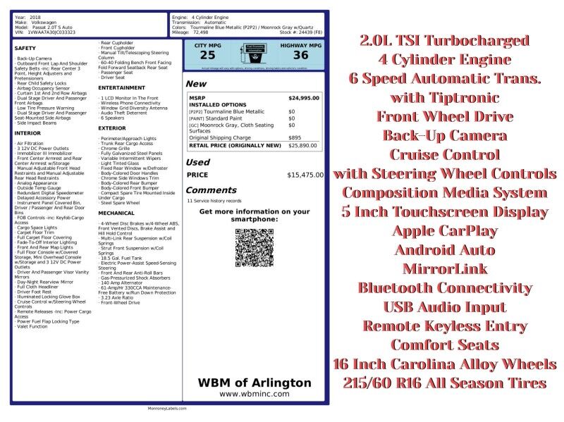 2018 Volkswagen Passat 2.0T S FWD Arlington VA