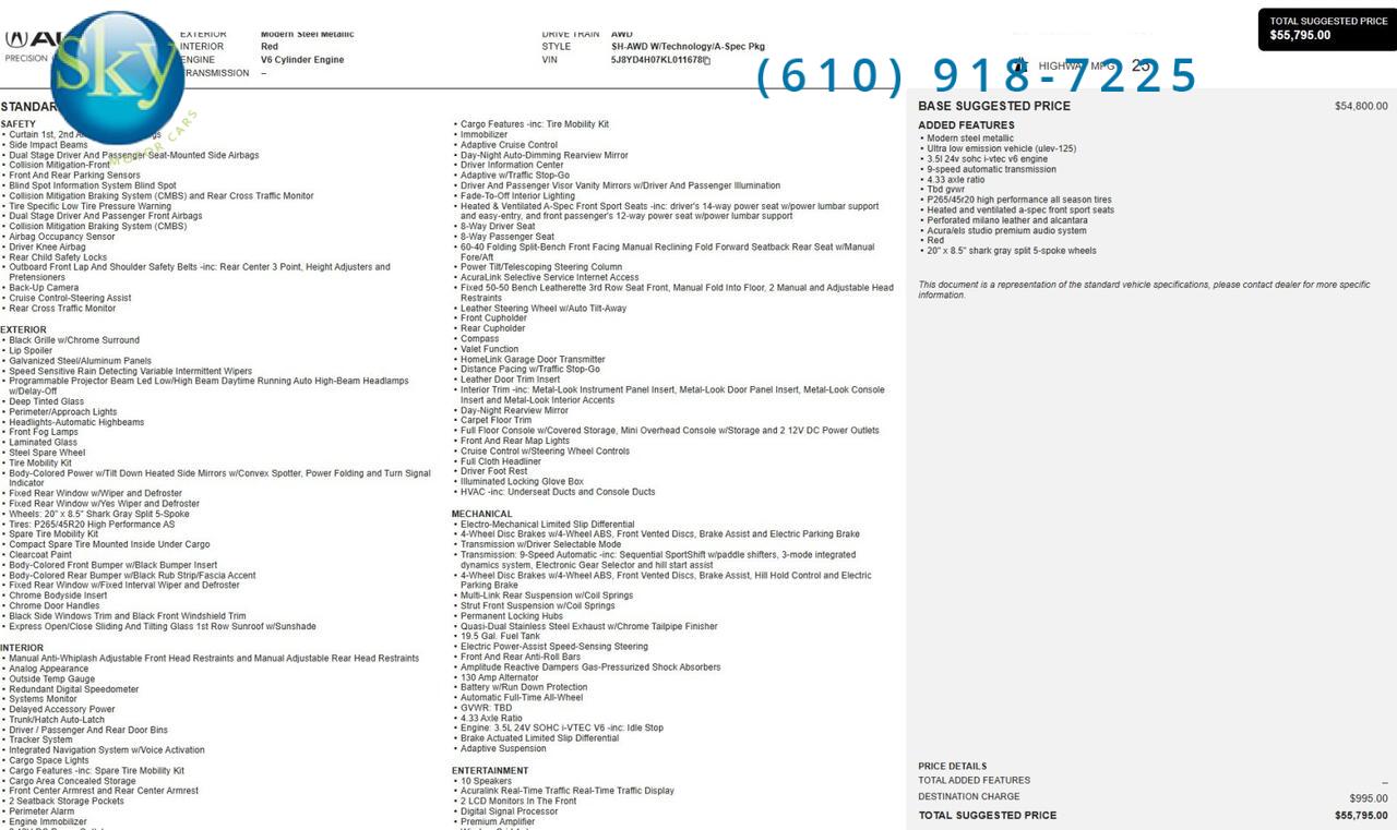 2019 Acura MDX w/Technology/A-Spec Pkg 1-Owner!! West Chester PA