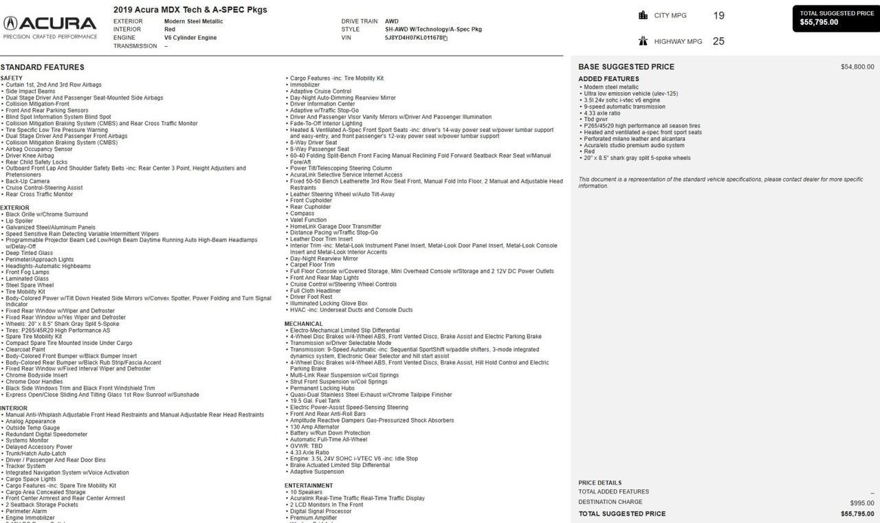 2019 Acura MDX w/Technology/A-Spec Pkg 1-Owner!!