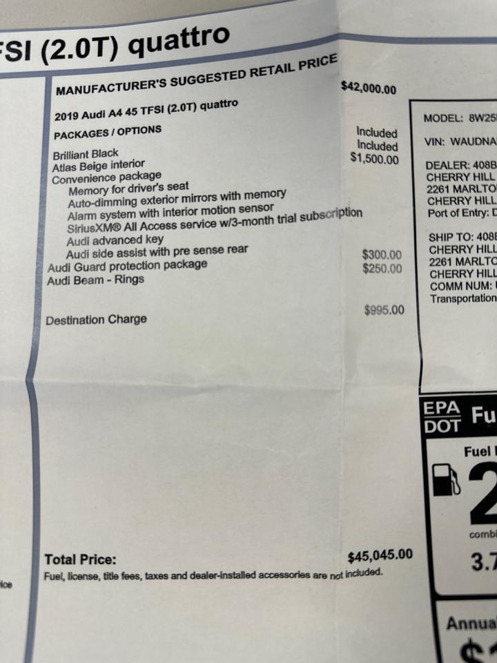 2019 Audi A4 Quattro Premium AWD West Chester PA