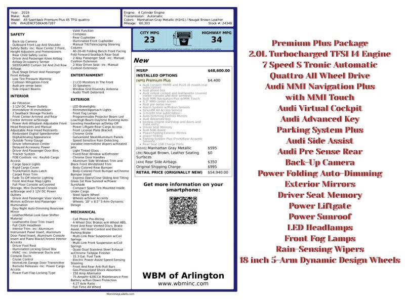 2019 Audi A5 Sportback quattro Premium Plus 45 TFSI