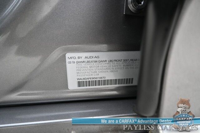 2019 Audi A8 L AWD / Luxury Pkg / Executive Pkg / Cold Weather Pkg / Driver Assist Pkg / Heated & Cooled Leather Seats / Heated Steering Wheel / Dual Sunroofs / NAV / HUD / Bang & Olufsen Speakers / 360 Cam / Low Miles Anchorage AK