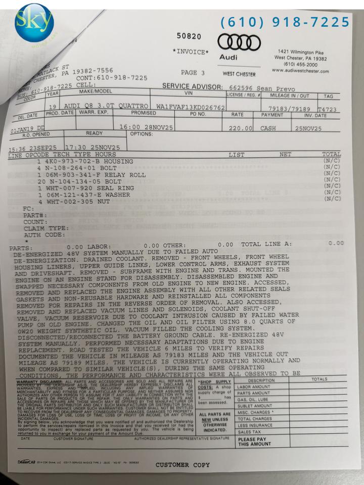 2019 Audi Q8 Quattro AWD Prestige $90,470 MSRP West Chester PA