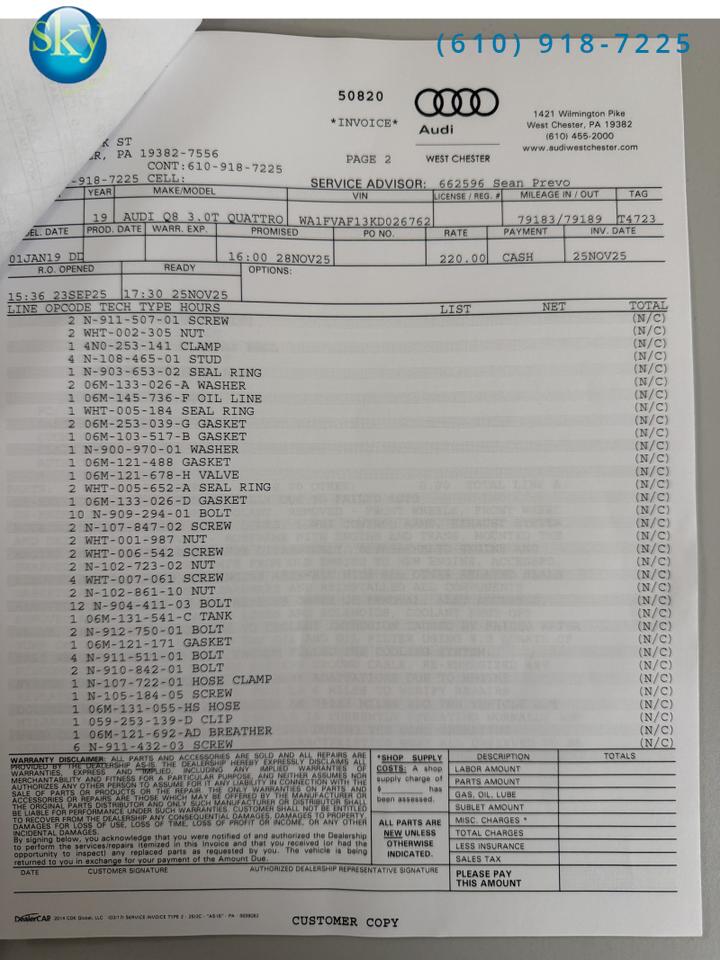 2019 Audi Q8 Quattro AWD Prestige $90,470 MSRP West Chester PA