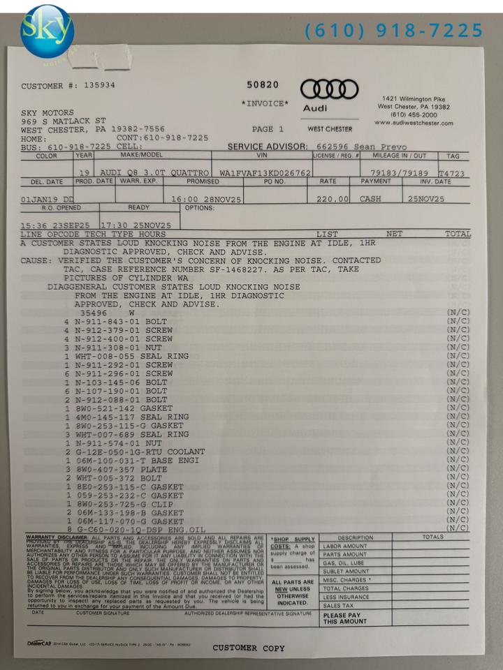 2019 Audi Q8 Quattro AWD Prestige $90,470 MSRP West Chester PA