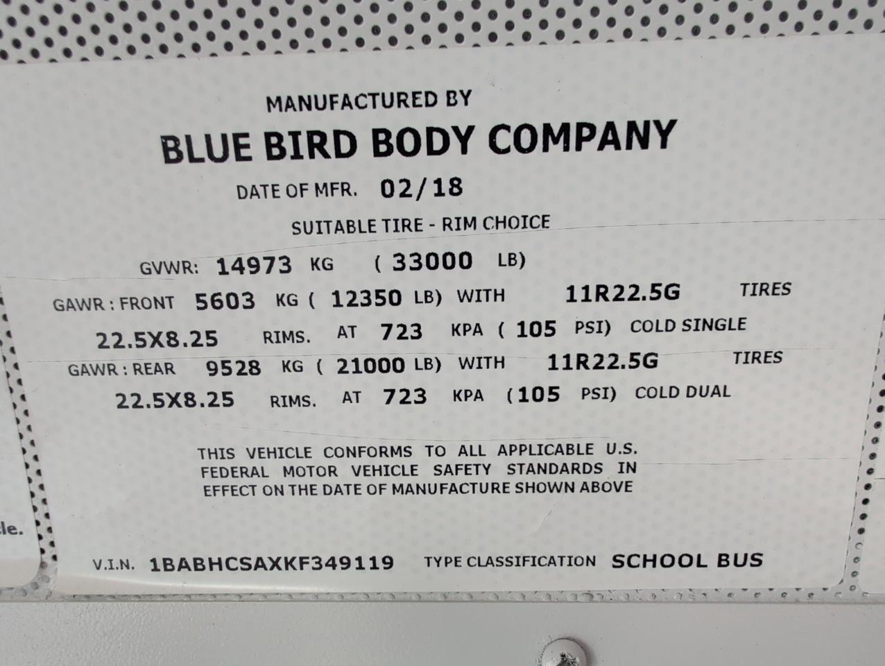 2019 BLUEBIRD BLUEBIRD ALL AMERICAN