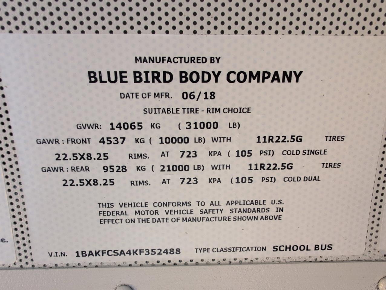 2019 BLUEBIRD BLUEBIRD Vision