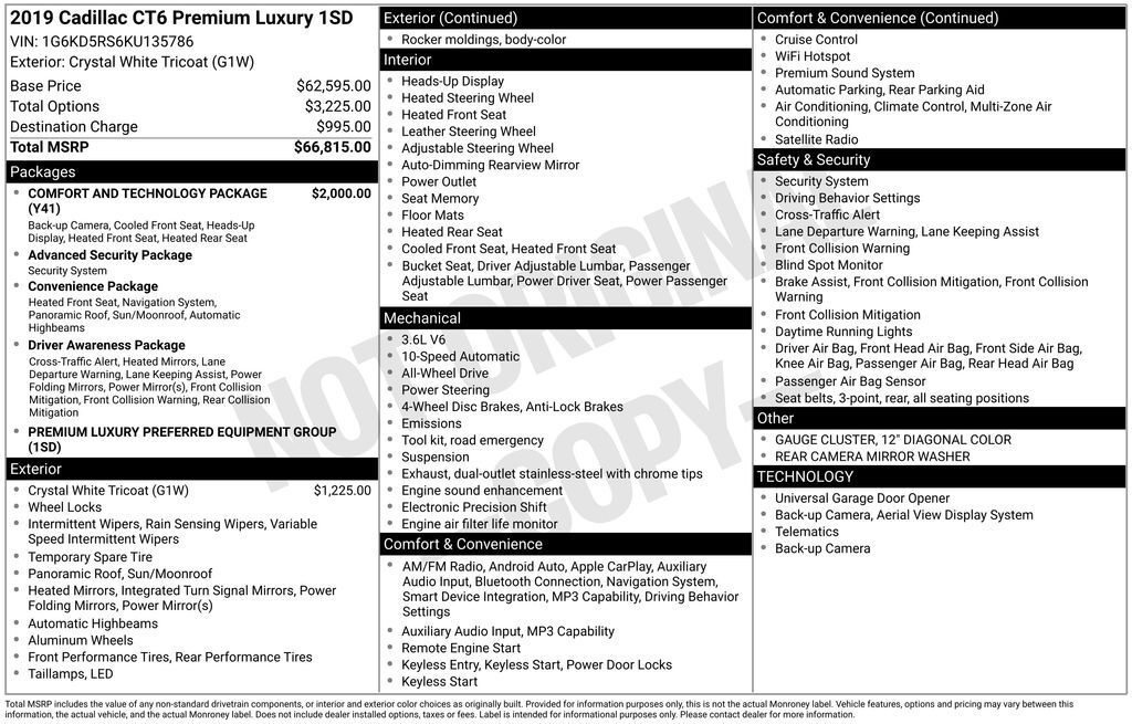 2019 Cadillac CT6 3.6L Premium Luxury