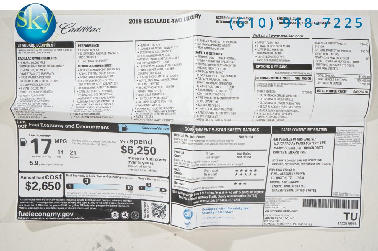 2019 Cadillac Escalade 4WD 8-PASSENGER Luxury Sport Edition + Entertainment West Chester PA