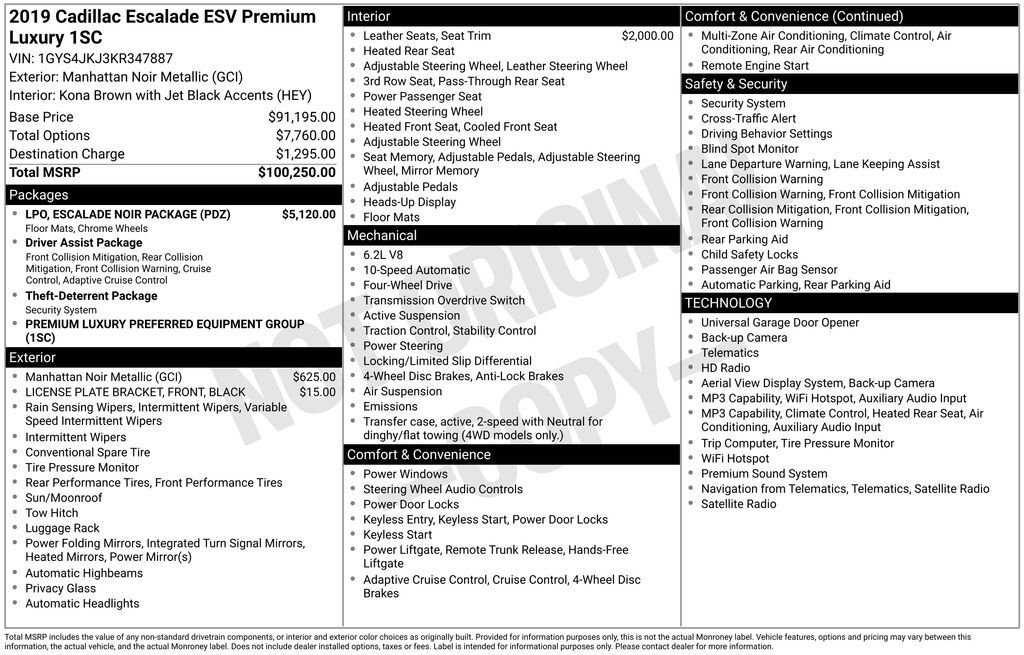 2019 Cadillac Escalade ESV Premium OR