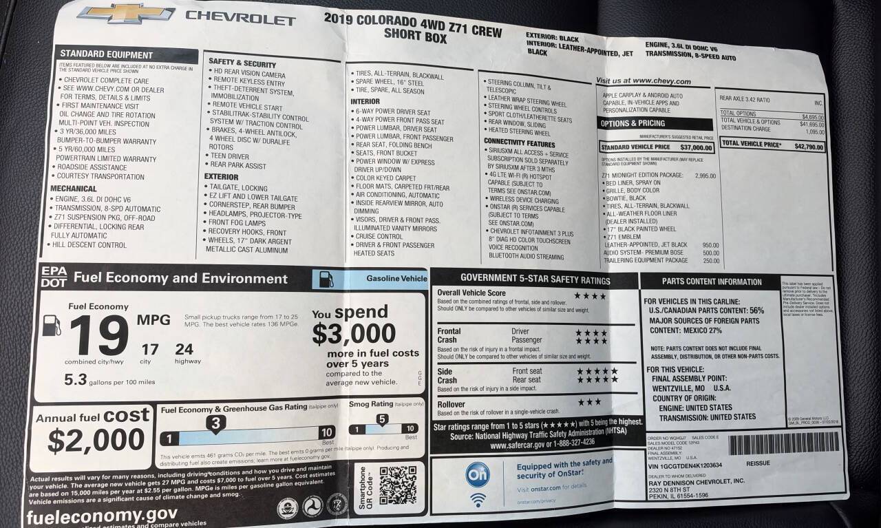 2019 Chevrolet Colorado Z71 4x4 4dr Crew Cab 5 ft. SB Eldridge IA
