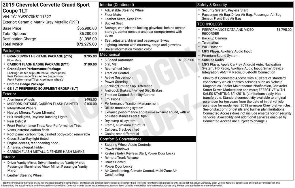 2019 Chevrolet Corvette Grand Sport OR
