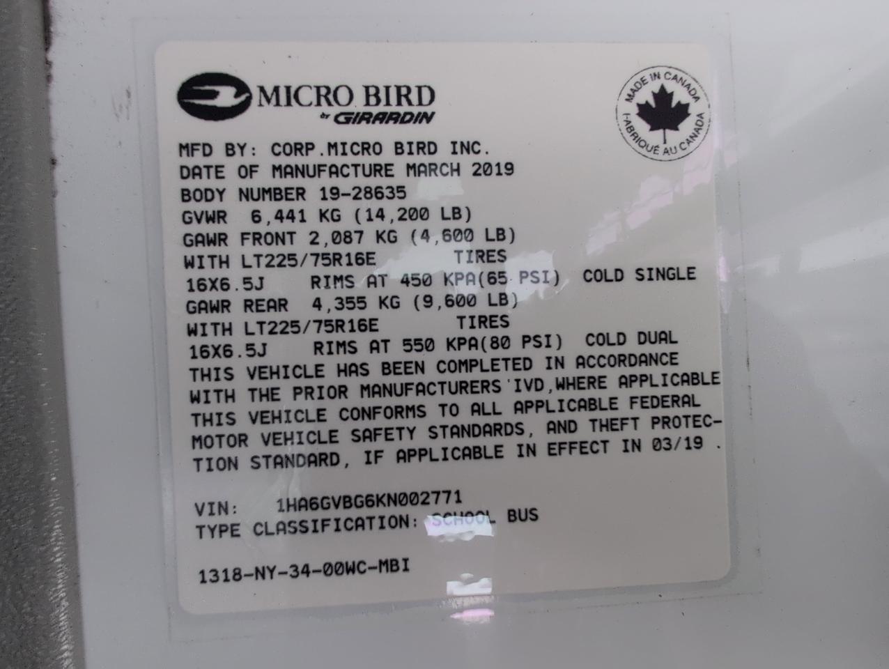 2019 Chevrolet GIRARDIN MICROBIRD Johnstown NY