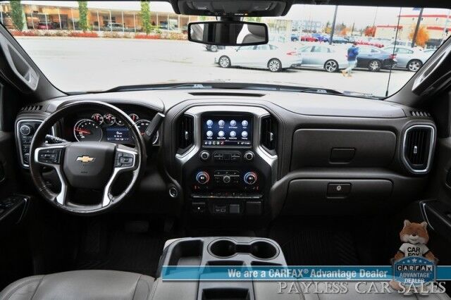 2019 Chevrolet Silverado 1500 LTZ / 4X4 / AutoStart / 5.3L V8 / Power & Heated Leather Seats / Heated Steering Wheel / Apple CarPlay & Android Auto / Keyless Entry & Start / Block Heater / Tow Package / Matching Leer Canopy Anchorage AK