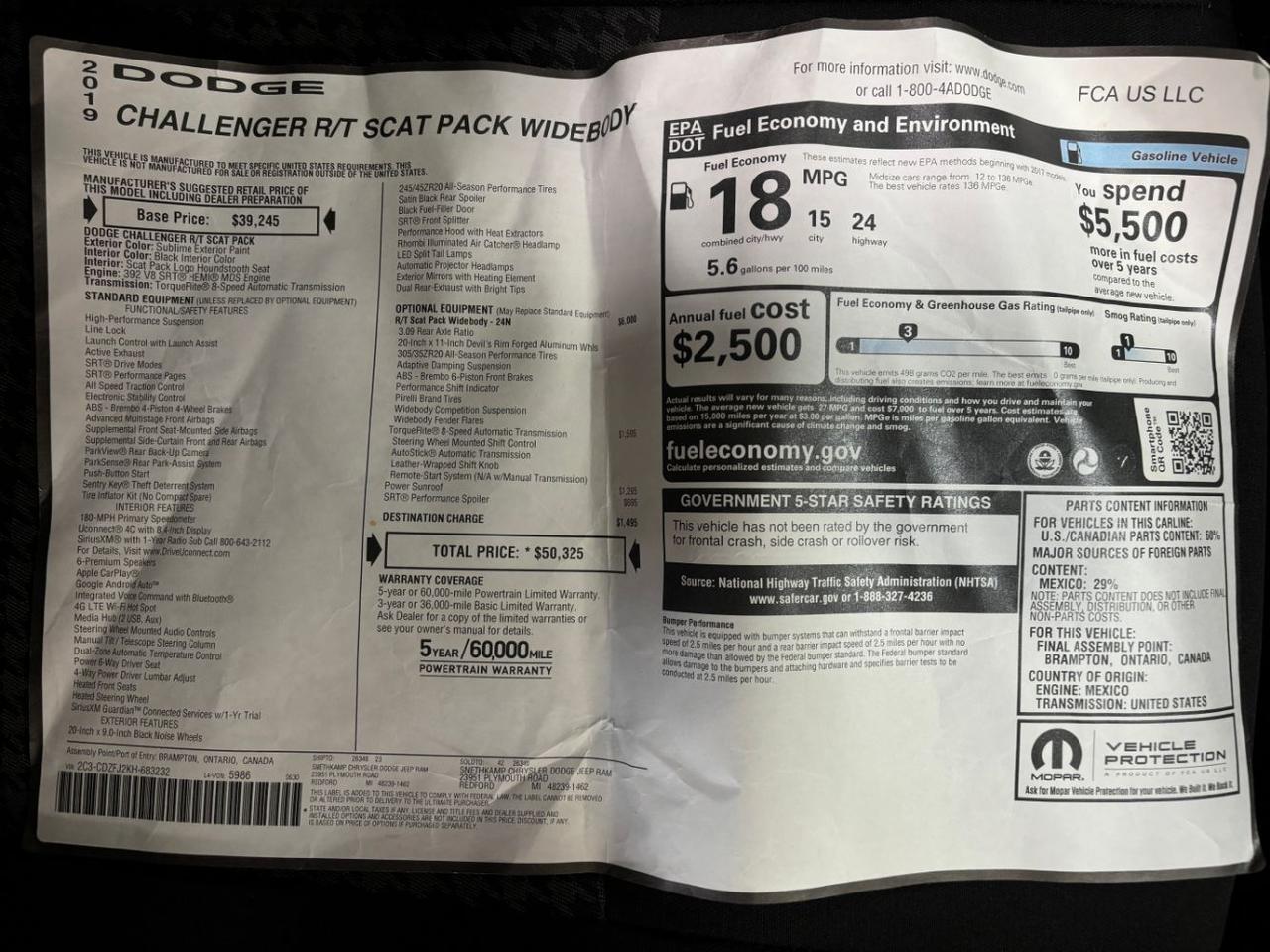 2019 Dodge Challenger R/T Scat Pack Widebody Franklin OH