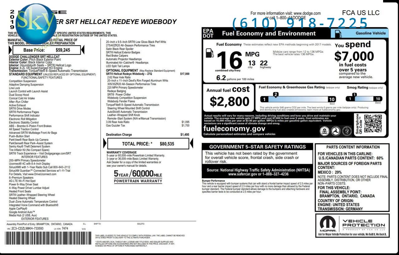 2019 Dodge Challenger SRT Hellcat Redeye Widebody