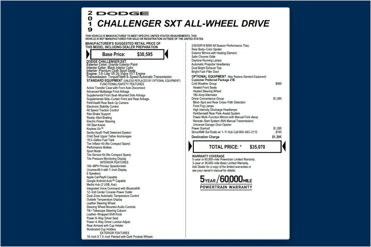 2019 Dodge Challenger SXT / AWD / Cold Weather Group Lincolnton NC