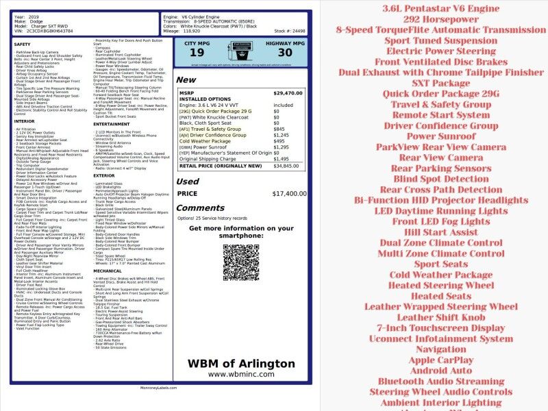 2019 Dodge Charger SXT RWD Arlington VA