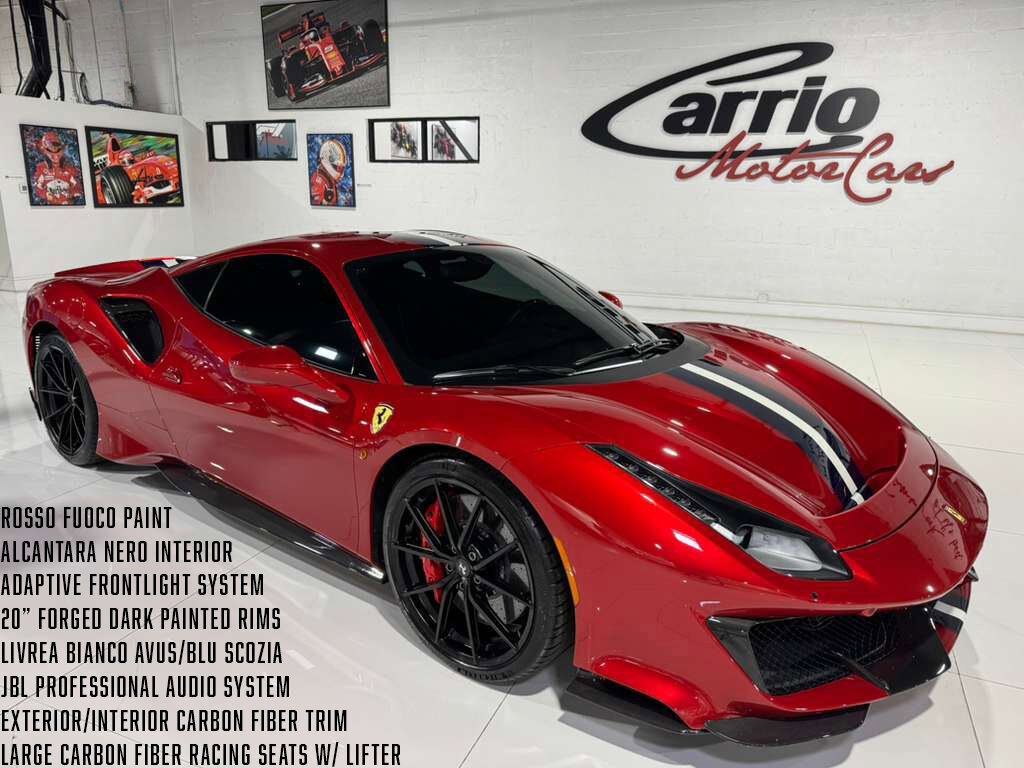 2019 Ferrari 488 Pista Rosso Fuoco paint, Livrea Bianco Avus/Blu Scozia, JBL audio, front lifter, carbon galore AND MORE!!! Fort Lauderdale FL