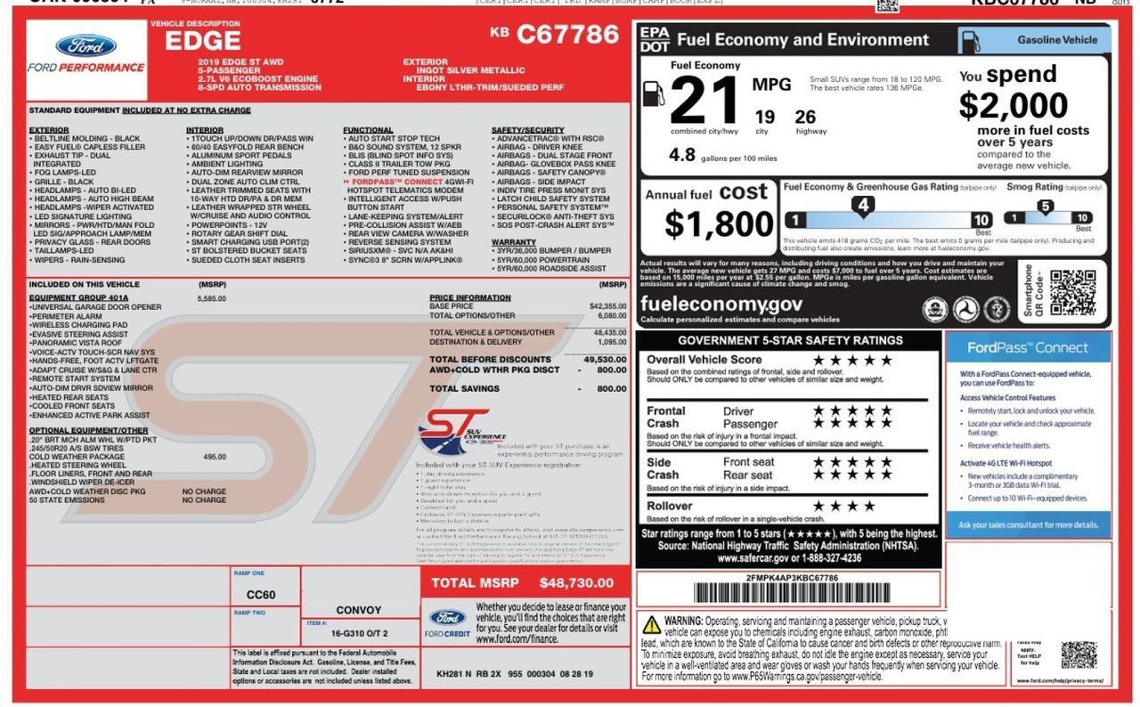 2019 Ford Edge ST AWD 1-Owner