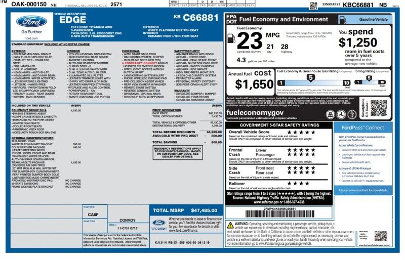 2019 Ford Edge Titanium - ELITE PACKAGE - EXTRA CLEAN Webster MA