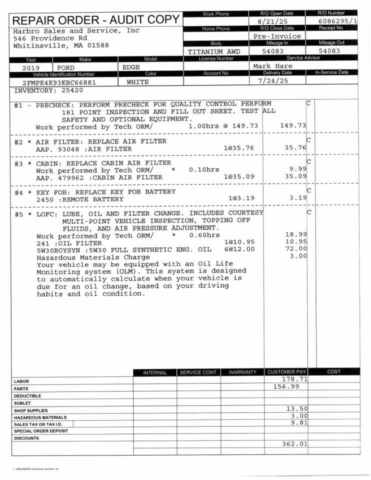 2019 Ford Edge Titanium - ELITE PACKAGE - EXTRA CLEAN Webster MA
