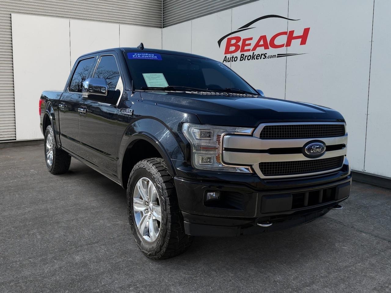 2019 Ford F-150 Platinum, HEATED/VENTILATED SEATS, POWER FOLDING MIRRORS, B&O SPEAKERS, UNIVERSAL GARAGE DOOR OPENER, APPLE CARPLAY/ANDROID AUTO, POWER SLIDING REAR WINDOW, POWER RUNNING BOARDS,TOW HOOKS, TOW PACKAGE, BED LINER, REMOTE START, BACKUP CAMERA, CLEAN CA