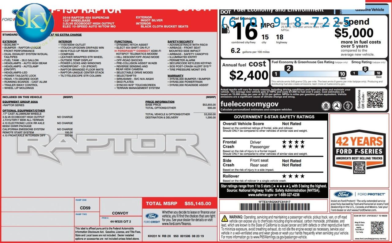 2019 Ford F-150 Raptor Supercab 4x4