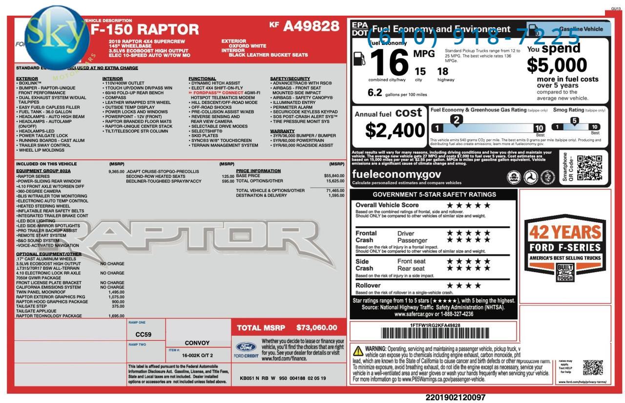 2019 Ford F-150 SuperCrew 4WD Raptor