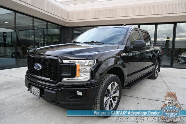 2019 Ford F-150 XL / 4X4 / Crew Cab / 2.7L V6 / STX Appearance & XL Sport Pkg / Premium Cloth Seats / Bluetooth / Back Up Camera / Cruise Control / Power Windows, Mirrors, & Locks / Block Heater / Tow Pkg / 23 MPG Anchorage AK