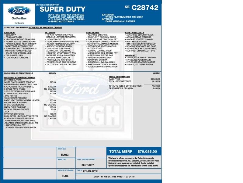 2019 Ford F-250 Super Duty Platinum Crew Cab 4WD