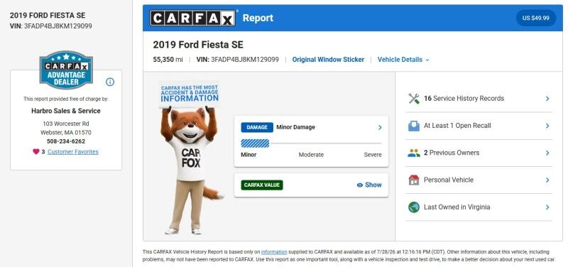 2019 Ford Fiesta SE Webster MA