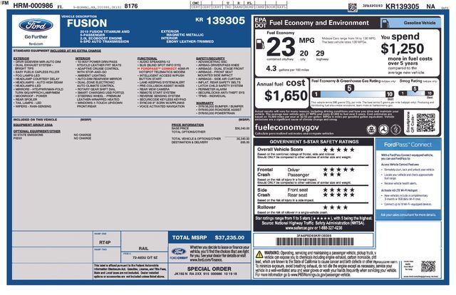 2019 Ford Fusion Titanium Raleigh NC