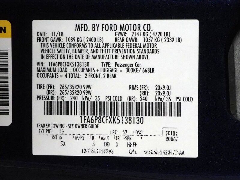 2019 Ford Mustang GT Premium *NAVIGATION, BLIND SPOT ALERT, BACKUP-CAMERA, COLOR TOUCHSCREEN, LEATHER, CLIMATE SEATS, HEATED STEERING, 20 INCH WHEELS, PERFORMANCE EXHAUST, BANG & OLUFSEN, ANDROID & APPLE Round Rock TX