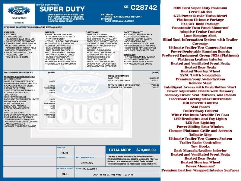 2019 Ford Super Duty F-250 SRW Platinum Crew Cab 4WD w/ Platinum Ultimate Package
