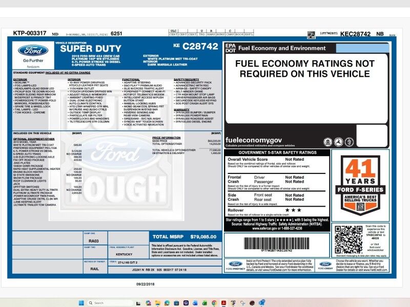 2019 Ford Super Duty F-250 SRW Platinum Crew Cab 4x4