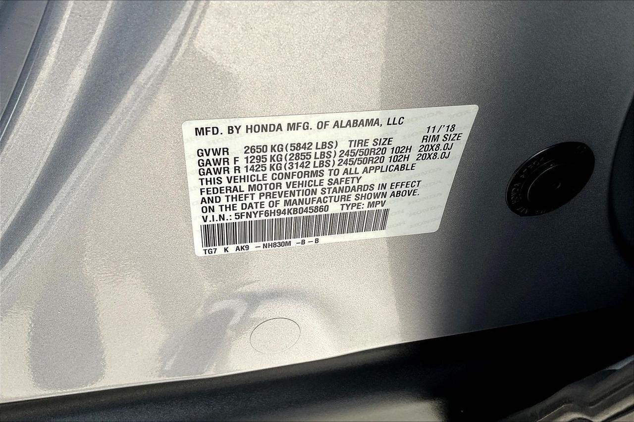 2019 HONDA PILOT TOURING GRAY at Delta Auto Alliance