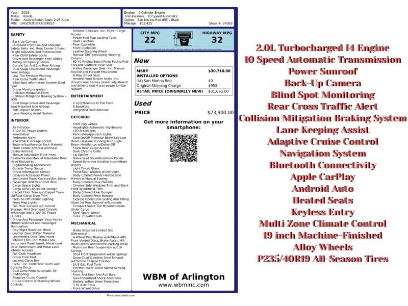 2019 Honda Accord 2.0T Sport FWD