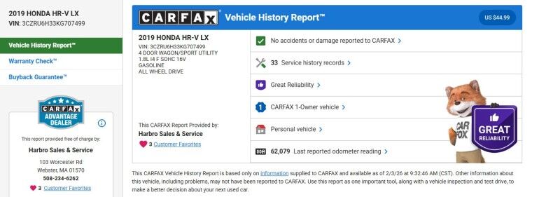 2019 Honda HR-V LX - 1 OWNER - GREAT SERVICE HISTORY Webster MA